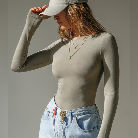 Joah Brown Tops - Joah Brown Boatneck Long Sleeve Tshirt Tee T-shirt Neutral Essentials Basic Top